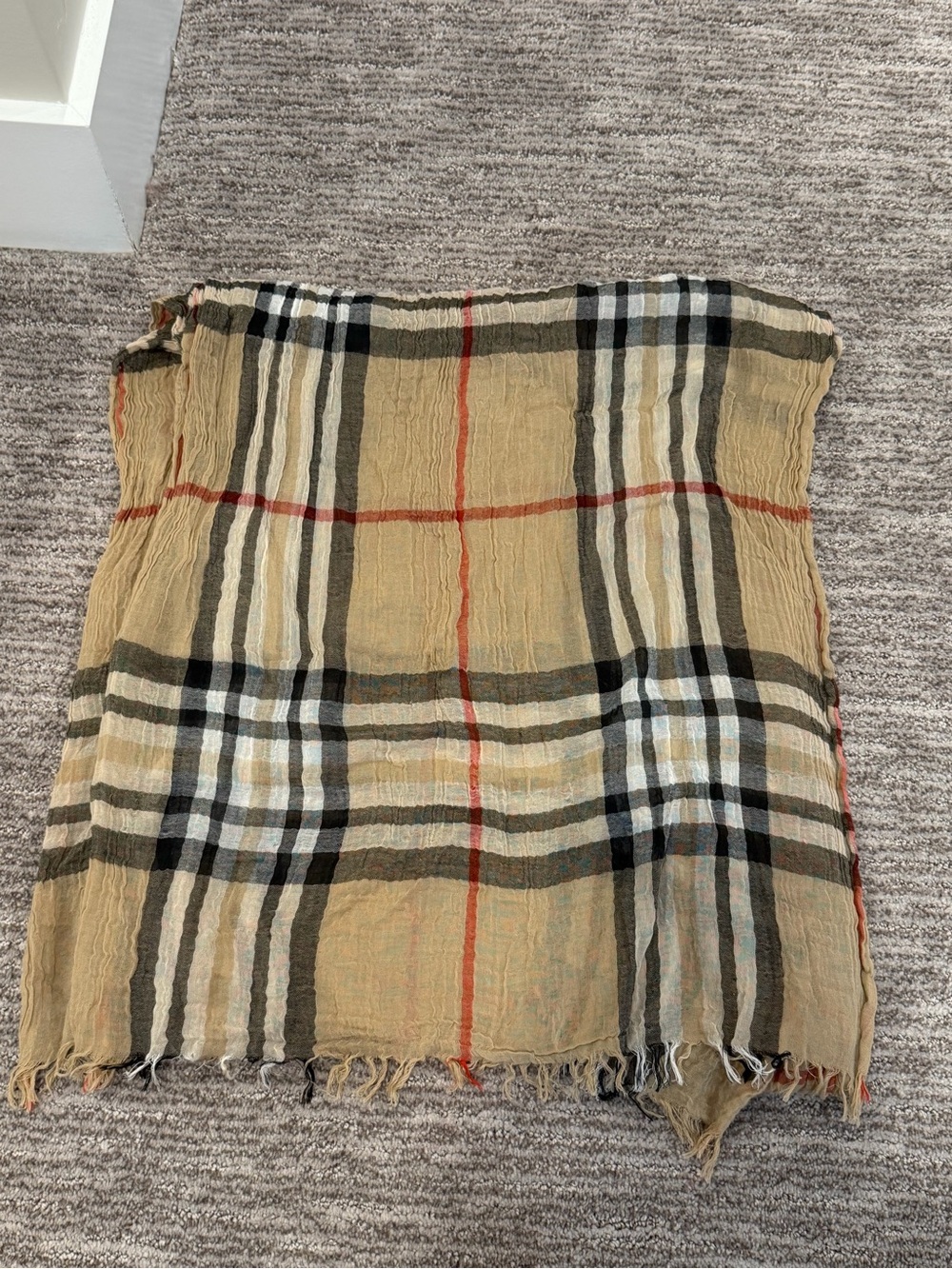 Plaid Tartan Crinkle Scarf Nova Check Style Tan Black Red Lightweight Y2K